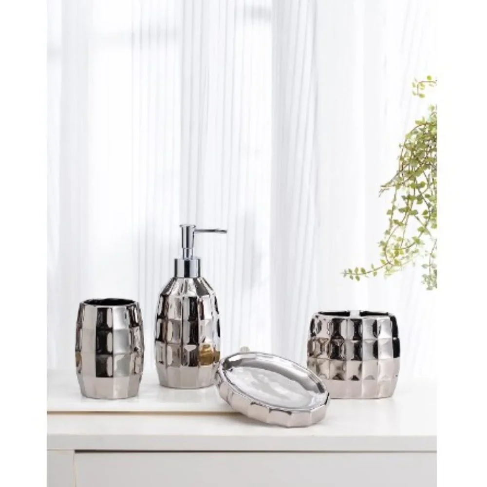 4 pc - Ceramic Bathroom Accessories  (Silver Mosaic)